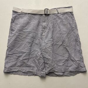 Jordan Craig 44 x 10" Belted Blue and White Striped‎ Cotton Seersucker Shorts